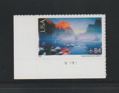 US EFO ERROR Stamps C141 Yosemite Airmail: Scarce Color Shift w/plate # MNH - Image 1 of 2