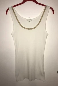 Banana Republic Women's Sleeveless White Beaded Tank Top Size Medium  - Picture 1 of 6