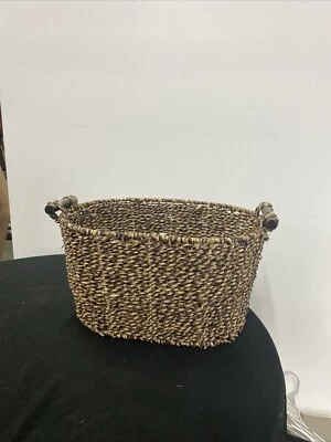Mainstays Brown Oval Seagrass DecorativeStorage Basket with Wooden Handles - Image 1 of 4