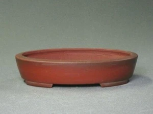 Bonsai pot Tokoname BIGEI oval bowl W16.1cm D12.7cm H3.5cm Brown Unglazed - Picture 1 of 12