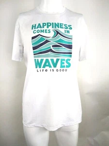 Life is Good Men Active S/S Tee "Happiness Comes in Waves" White Medium 68307 - Picture 1 of 10