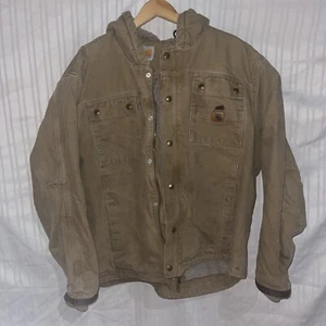 Carhartt Sandstone Duck Sherpa Lined Sierra Jacket Hooded J141 Beige 2xLarge Reg - Picture 1 of 10