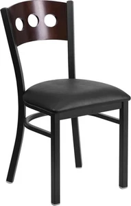 3 Circle Back Metal Restaurant Chair with Walnut Wood & Black Vinyl Seat  - Picture 1 of 5