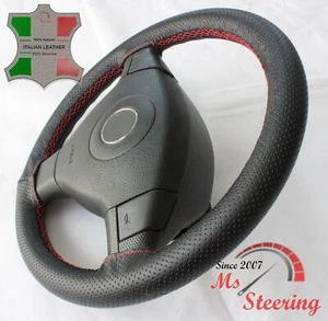 FOR AUSTIN MINI GT 13.5'' - BLACK PERF LEATHER STEERING WHEEL COVER RED STIT - Picture 1 of 6