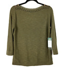 NWT LRL Ralph Lauren Jeans Co LS Olive Green Cotton Knit Top M Crochet Trim $89