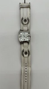 Reloj Fossil para mujer JR-8299 tendencia correa de cuero blanco en relieve esfera plateada - Imagen 1 de 7