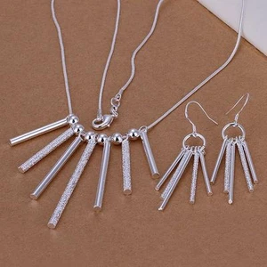 charms women 925 silver Fashion Beautiful Cylinder Necklace Earring set S159 - Picture 1 of 1