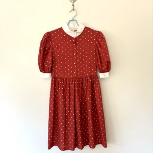 Vtg Jilly Girl Peasant Heart Print Dress 8/10 Bishop Band Collar Valentines 60s - Picture 1 of 18