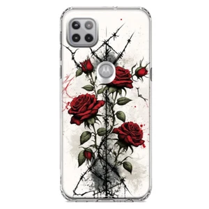 For Motorola One 5G Shockproof Hybrid Case, Gothic Barbed Wire Red Roses - Picture 1 of 1