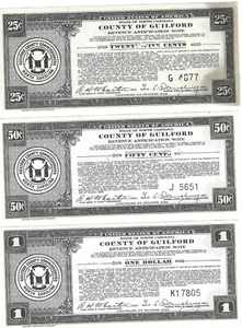 1934 Guilford County North Carolina ... 3 note set 25c, 50c and $1 ... Choice CU - Picture 1 of 2