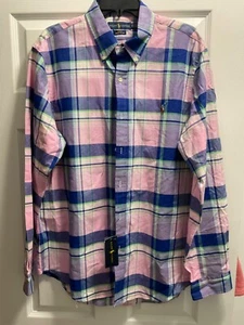 Ralph Lauren Button Down Slim Fit Stretch Oxford Extra Large XL Cotton Pink Blue - Picture 1 of 3
