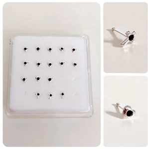 16 x STERLING SILVER BLACK HEART CROSS NOSE RING STUD BONE 6mm 0.6mm 22g LOT UK - Picture 1 of 6