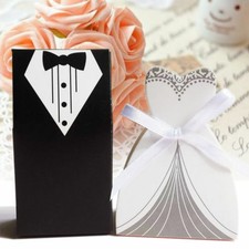 100PCS BRIDE & GROOM WEDDING FAVOR BOXES Bridal Shower Gift Candy Box DELICATE