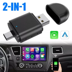 2 in 1 USB Wireless Apple Carplay & Android Auto Adapter Car Dongle Plug & Play - Picture 1 of 14