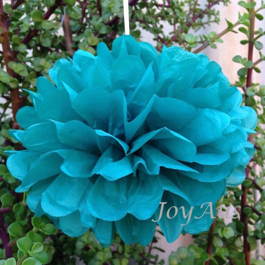 6x 25cm Papel Verde azulado Pompones Boda Cumpleaños Aniversario Fiesta Lugar Decoración Foto 1 de 3