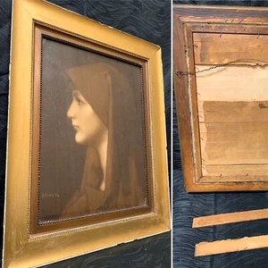 Atq St Fabiola Framed Henner Painting Print Reproduction Heavy Cracking Stress - Picture 1 of 12