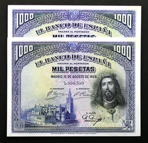 S.C. Spain-Pareja correlativa 1000 Pesetas de 1928. SC/SC-. Escasos - Picture 1 of 5