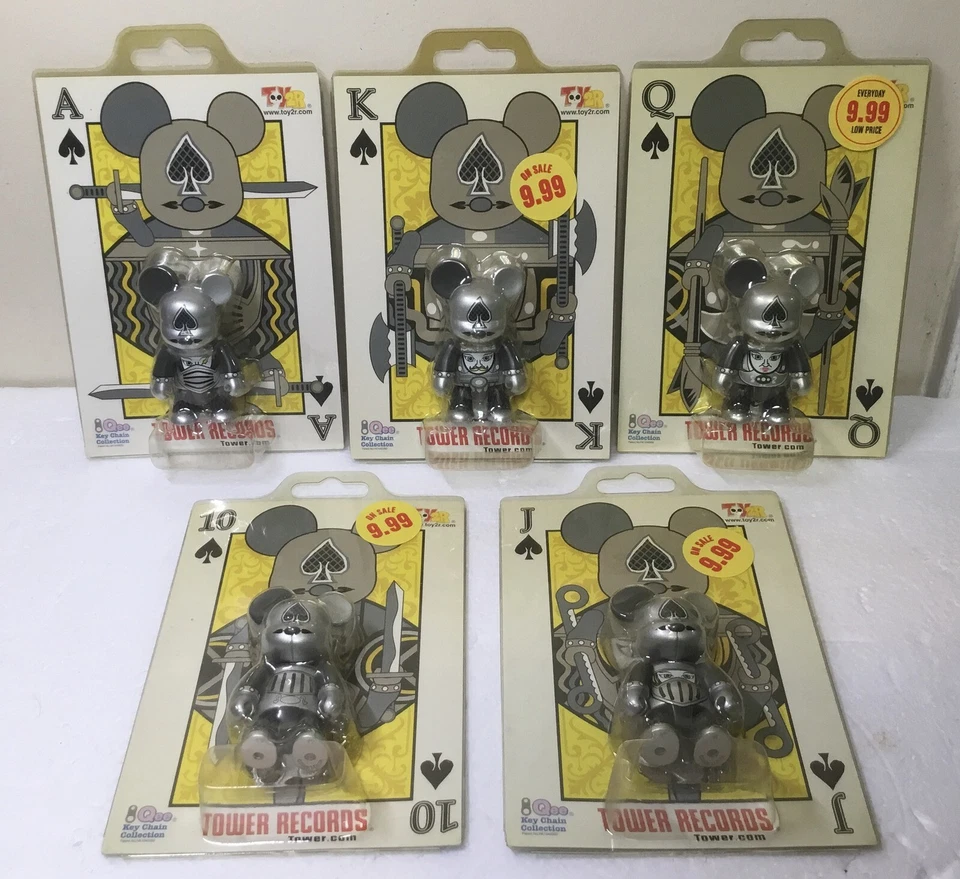 2005 Tower Records TOY2R CARDS APE QEES 2" Vinyl Keychains Set of 5 NEW SEALED - Image 1 of 4