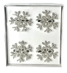 BEEKMAN HOME 4 Copos de Nieve Servilleteros Anillos Toallero Cristal Estrás NUEVO - Imagen 1 de 2