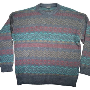 Maglione vintage St Michael geometrico acrilico XL M&S UK maglione nonno grigio blu rosso - Foto 1 di 7