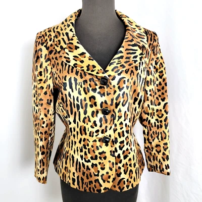 Tahari Arthur Levine Chaqueta Blazer Estampado Animal Mujer 10 P Petite Marrón Leopardo Foto 1 de 4