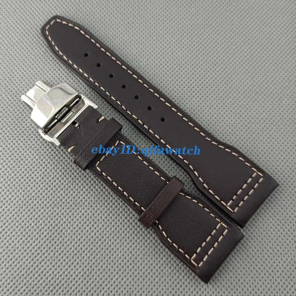 Correa de cuero genuino marrón 22 mm hebilla de acero inoxidable correas aptas para reloj Parnis Foto 1 de 4