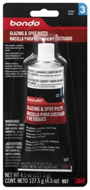 3M Bondo 907 Glazing and Spot Putty, 4.5 Oz Tube