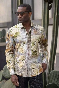 Barabas Men's Rhinestone Floral Eagle Wolf Long Sleeve Shirts 4SPR04 - Picture 1 of 17