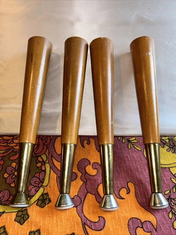 Vintage Set Of 4 Mid Century MCM 11” Wood / Metal Furniture Legs Cover