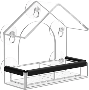Clear Acrylic Window Bird Feeder w/Strong Suction Cups,Tray, Drain Holes,Outdoor - Picture 1 of 12