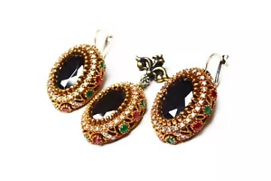 Hurrem Sultan Style Highly Detailed Victorian Era Jewelry Set, Black Onyx - Picture 1 of 9