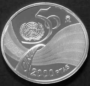 Spain 2000 pesetas silver proof 1995 United Nations 50th Anniversary - Picture 1 of 2