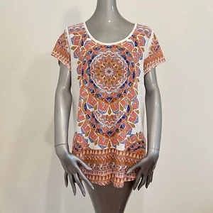 LUCKY BRAND Woman's Tee, Ivory Multicolor Top T-Shirt Size Large - Picture 1 of 8