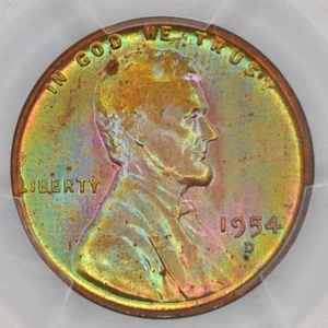 1954-D Lincoln Wheat Cent Penny PCGS MS64BN - Gorgeous Dual Sided Neon Toning - Picture 1 of 5