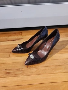 Cole Haan Grand OS Signature Brown Patent Leather High Heel Pump Size 7 B Snake - Picture 1 of 13