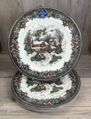 PRATOS(s) de jantar boneco de neve vila de natal Royal Stafford - CONJUNTO DE 4 - NOVO - Imagem 1 de 4