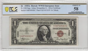 Fr.2300 1935A Hawaii $1 WWII Emergency Issue Note PCGS Choice AU 58 Comment - Picture 1 of 2