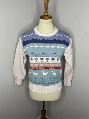 Suéter Vintage Eddie Bauer Animal de Granja Pato Pollo Oveja Tejido Grannycore Pequeño Foto 1 de 4