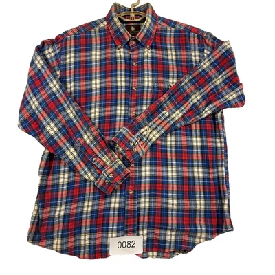 Camisa masculina de flanela vintage High Sierra grande xadrez vermelha, branca e azul - Imagem 1 de 4