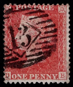 1857 1d rojo pálido C9 placa escasa 45 DB Williams Cert FU SG 38 Cat. £300 - Imagen 1 de 2