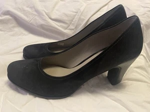 ECCO Suede Pumps Block Heels Black Size 41 US 10 - 10.5  - Picture 1 of 6