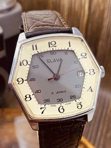 Reloj Pulsera Mecánico Vintage Soviético Slava Pentágono Hecho Raro URSS #7946 - Imagen 1 de 22