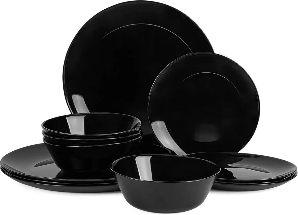 Dinnerware Sets for 4,  12 Pieces Opal Glass Plates and Bowls Set, Dishwasher an - Image 1 of 4