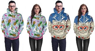 Christmas Xmas 3D Hoodie Men Women Unisex Cat Jumper Hoodie Sweatshirt Pullover • 12.20€