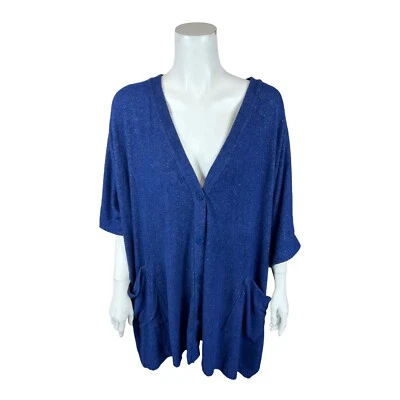 Cárdigan Susan Graver Para Mujer Estilo de Vida Malvavisco Tejido Botón Top Azul Talla 2X Foto 1 de 2