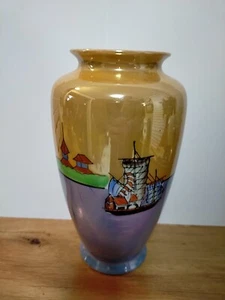 Antique Noritake Lustreware Vase  Large 22.5cm Japan 1920s VGC Sailing Ship 641g - Picture 1 of 7