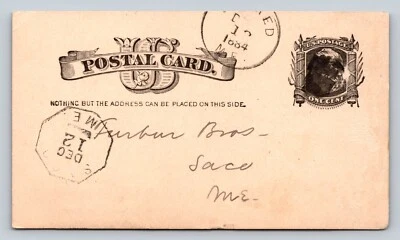 1881 UX7 Victorian Era US Postal Card 1c Furber Bros SACO Maine FANCY Cancel - Image 1 of 3