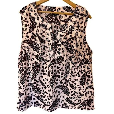 Talbots Cotton Trapunto Popover Sleeveless Blouse Pink Leopard Paisley Print 1X - Image 1 of 4