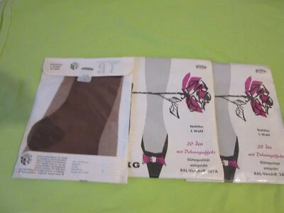 PKG Perlon Straps Strümpfe vintage 20 den 3 Paar GR 8,5 - 9 Raschel Folie 60er - Bild 1 von 3