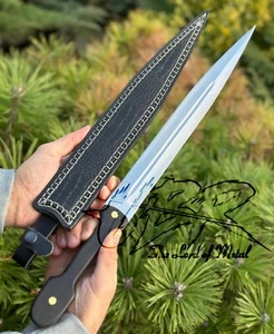 ESPADA DAGA CAUCÁSICA DE ACERO HERRAMIENTA D2 HECHA A MANO PERSONALIZADA UBR CON FUNDA DE CUERO - Imagen 1 de 2